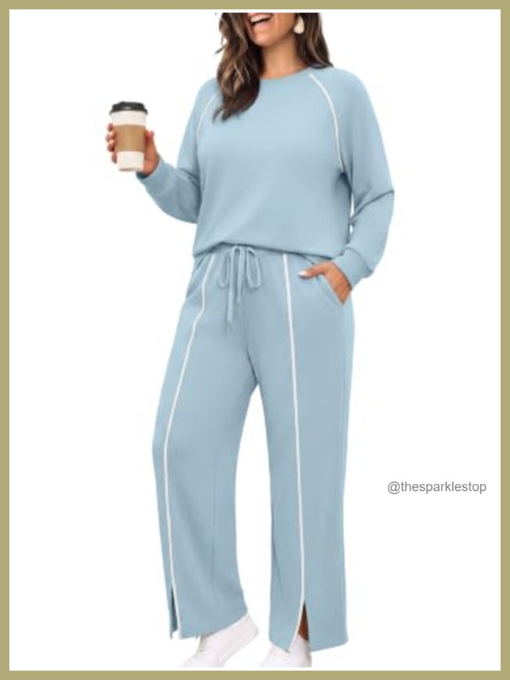 Plus Size 2 Piece Sweatsuit Set Wide Leg Sweatpants Crew Neck Lounge Travel
